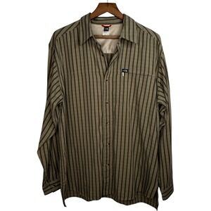 VTG The North Face Mens Long Sleeve Striped Button Down Shirt L G Brown Outdoor